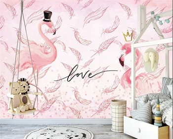 Индивидуални 3d тапети перо фламинго детска стая фон монтиране на украса живопис 3d тапети, стенни картини
