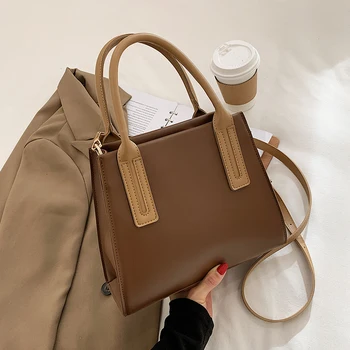 Квадратна чанта-тоут 2021, Модни Нова Висококачествена Дамска Дизайнерска чанта от Изкуствена Кожа, чанта за софтуера на веригата с дръжка