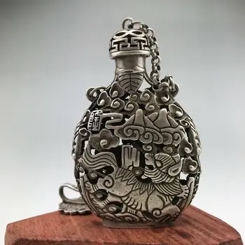 Китайски древен тибетски сребърен табакерка ръчно изработени с шарките на китайски дракон