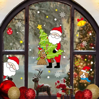 Коледен Подарък-Дядо 2023 Коледна Стикер Коледно Дърво За Украса На Прозорци Стикер Лосове Снежинка Стъклена Стикер На Стената Весела Коледа