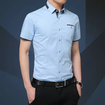 Лятна нова мъжка риза с къси ръкави и цветен модел, памучен, тънки, леки, гъвкави, дишащи, облегающая, бизнес, ежедневен риза, мъжки tide