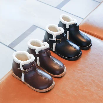 Малки детски обувки за момичета и момчета, Обикновена Нескользящие Зимни обувки, 2022, Детски Модни Меки зимни обувки от плътен памук и изкуствена кожа, Японски стил