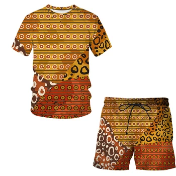 Мъжки и Дамски тениски с 3D принтом под формата на леопард петна и животни, комплекти за летни Модни горещи Къси панталони в стил Харадзюку с Къс Ръкав, Потници Унисекс, градинска облекло
