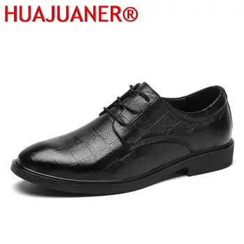 Мъжки модел обувки Oxfords от естествена кожа, бизнес офис черни, кафяви, мъжки официални обувки с дантела, Булчински обувки, Мокасини, ръчно изработени