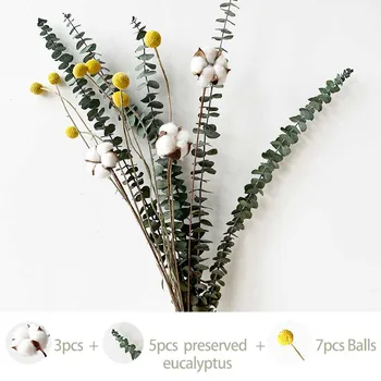 Натурални сушени цветя пампасной билки, Билка от Заек Опашката, Клоните на евкалипта, Истински памучни цветя, Златни сватбени цветя billy-Ball