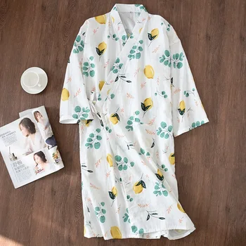 Нов дизайн, Свежи кимоно, дамски Летни халати за баня, 100% Марля памучни, тънки ежедневни дамски нощници с цветен модел, японски халати за баня