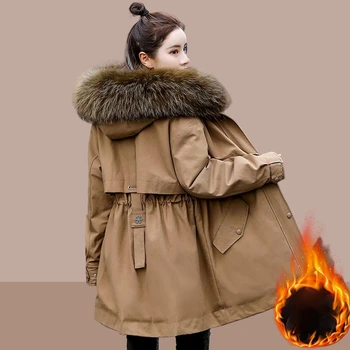 Нова корейска версия на зимни топли ватирани якета, дамски модни стилна елегантна яке със средна дължина, плюс кадифе парк, палта Kj123