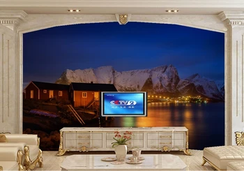 Норвегия у Дома Планината на Нощния Залив на Град тапети,кабелна телевизия бар хол с телевизор, разтегателен стени спалня ресторант 3d фото тапети