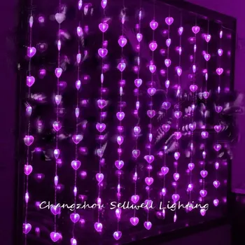 ОТЛИЧНО!Фестивал на светлината витрина входно украса 1,6*2 м пурпурно сърце от мъниста завеса лампа H063