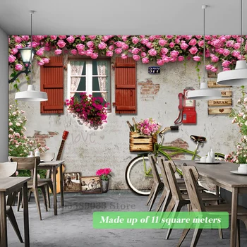 Под наем Цвете на Стената Романтични Кафенета Ресторант Тапети Панорамна Контакт Тапети 3D Фон Стая Стенен Декор Размер