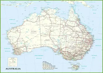 Подробна карта на Австралия Пътя Изкуство Коприна Печат на плакати 24x36 инча