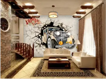 потребителски стенописи, 3d тапети за стените, спални Ретро ретро автомобил разбива тапети начало декор фото тапет на стената