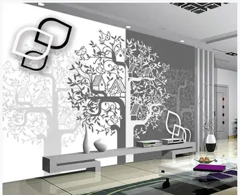 Потребителски фотообои за стени 3 d стенописи Съвременната мода ръчно рисувани цветя и птици голямо дърво 3D TV фон тапети