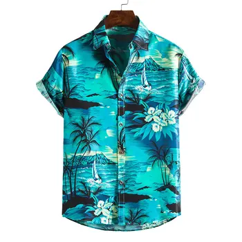 Пясъчна Плажна Риза Aloha С Принтом Палми, Мъжки Ризи 2022, Брандираната Хавайска Риза с Къс Ръкав, Мъжки Продажна Риза с Копчета, Мъжки Дрехи