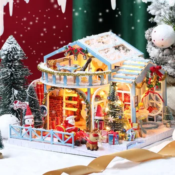 Романтична коледа снежна нощ с Кош на Дядо Коледа направи си Сам Миниатюрен Куклена Къща Комплект Мебели За Деца И Възрастни Коледни Къщички Подарък Играчка