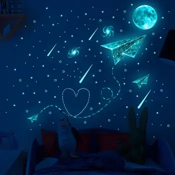 Светещ Звезда Луната Космически САМ Стикер на Стената Метеор Светещи в Нощта Спалня, Детска Стая, Креативни Стикери Начало Декор за Кабинет Лидер в продажбите