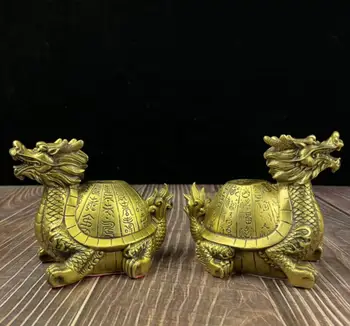 Сейко месинг Сто благословия дълголетие дракон костенурка офис масата Украса занаяти статуя на двойка