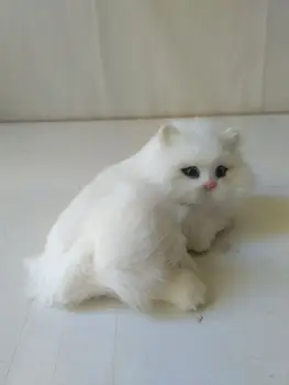 сладък симулация модел бяла котка, пластмаса и кожа котка ръчно изработени около 15x9 см 1462