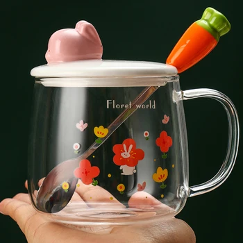Стъклена чаша с дръжка, устойчива на високи температури, прозрачно огнеупорни заек, творческа приготвяне на чай, скъпа чаша за вода, остроумие