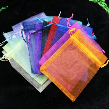 Търговия на едро торбички от органза 7x9 cm, Сватбени торбички за опаковане на бижута, Красиви подаръчни торбички, 16 цвята, 50 бр./лот