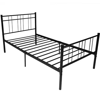 Черна метална рамка, единично легло с таблата и Модерен външен вид на Прости линии, можете да съхранявате под леглото, Мебели за спалня